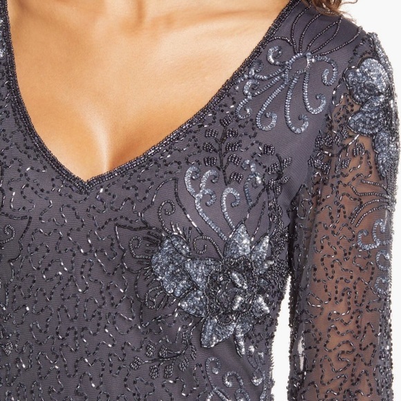 PISARRO NIGHTS Beaded V-Neck‎ Cocktail Dress Size 12 NWOT - Picture 3 of 12